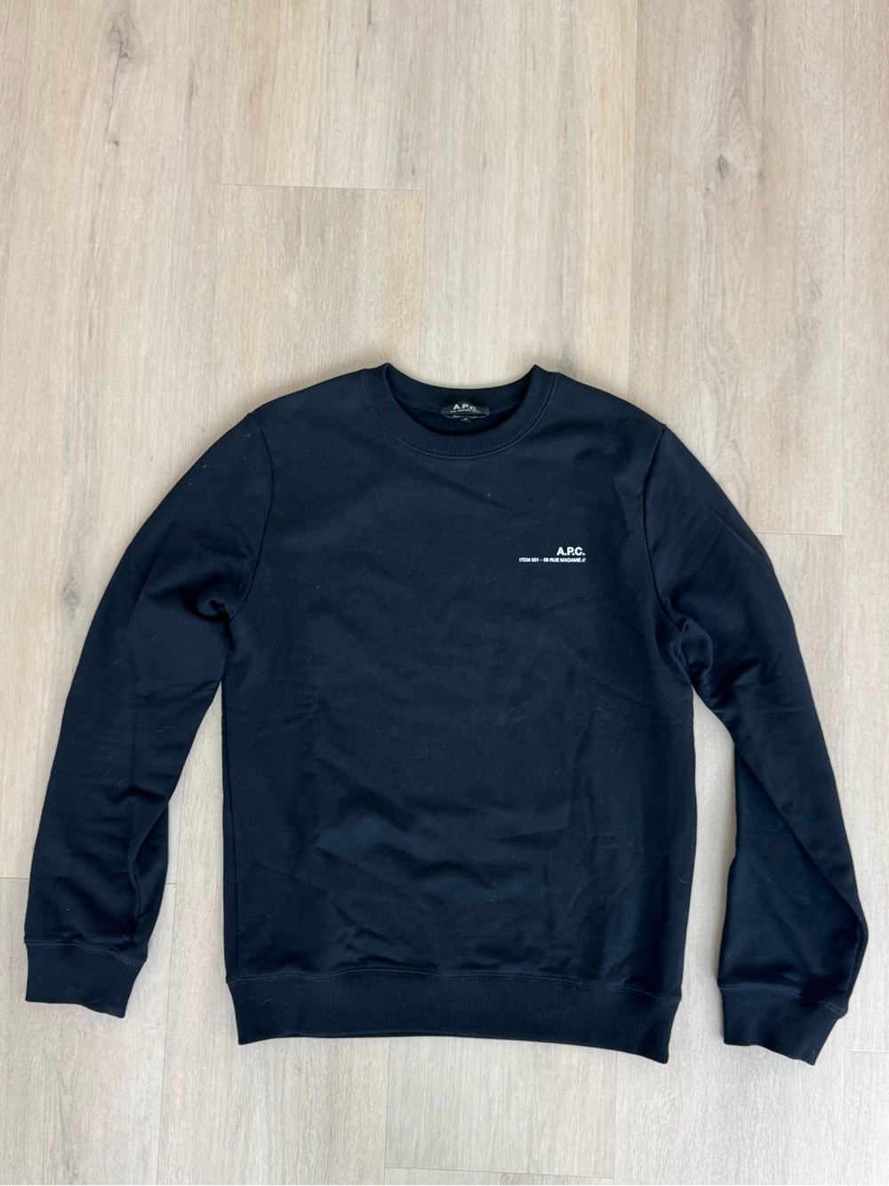 A.P.C. Black Crewneck Sweatshirt with Small White Logo